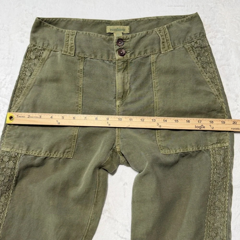 Sundance Linen Blend Boho Lace Trim Pants Size 4 Granola Coastal Grandmother